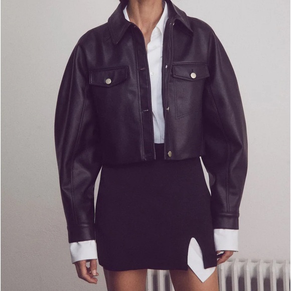 Short leather-effect jacket - Picture 4 of 13